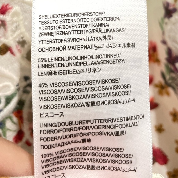 FARM RIO Floral Mini Dress Lace Inset Boho Size XS Cream Linen Blend Bird - Picture 9 of 9